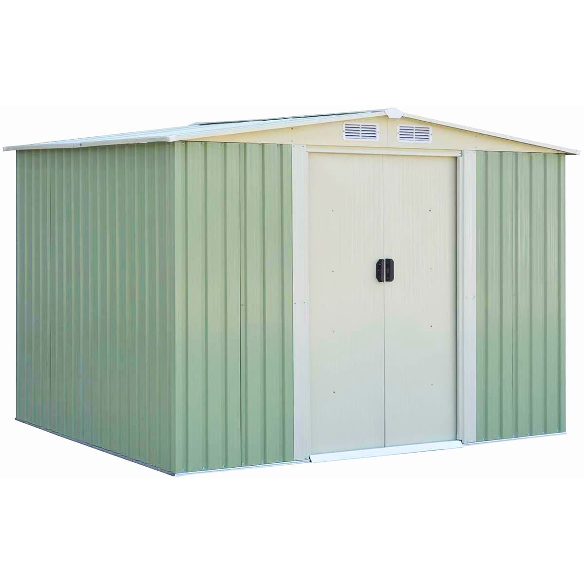 CostwayAbri de Jardin pour Stockage avec Porte Coulissante Bouche d’Aération Toit Galvanisé pour des Charges lourdes abri de Stockage Vert 205 x 257x