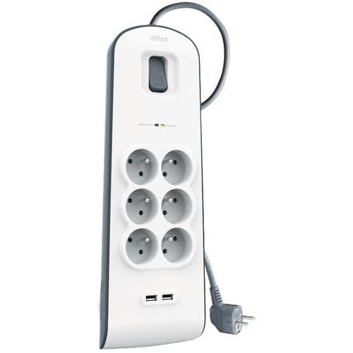 Multiprise Parafoudre 6 Prises 650 Joules Blanc Et Gris