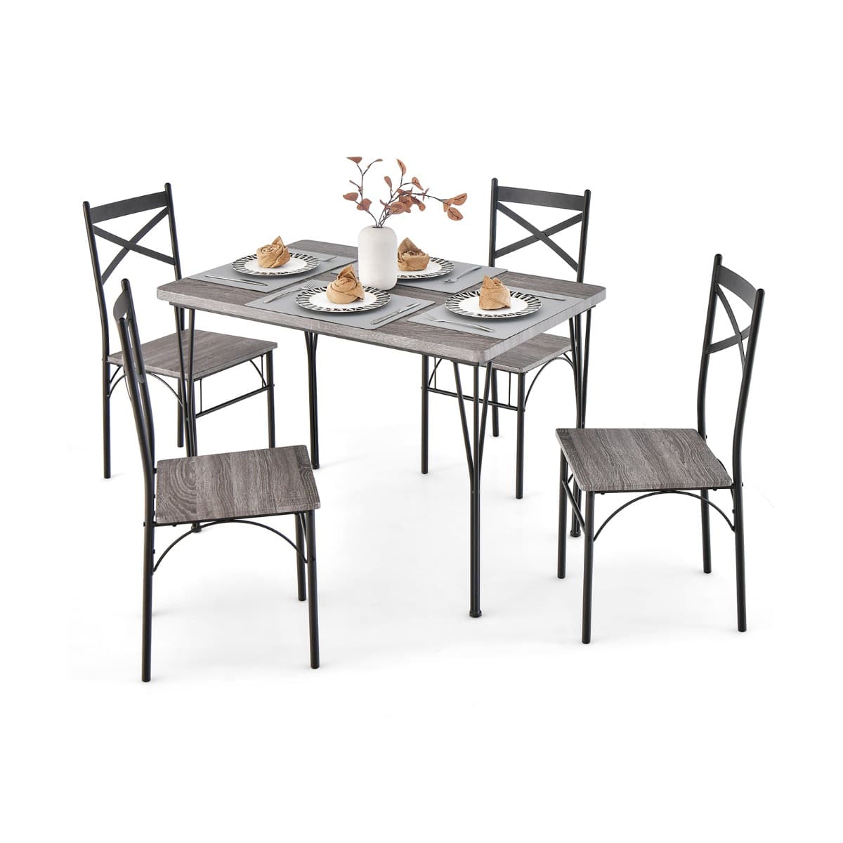 CostwayEnsemble de Table à Manger 5 Pièces Table de Cuisine Rectangulaire Industrielle et Chaises pour La Cuisine La Salle à Manger Gris